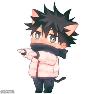 🖤 Chibi, Kawaii, Carino, Anime, Orecchie da gatto, Abbigliamento invernale whatsapp sticker