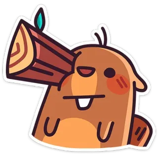 😐 비버, 동물, 만화, 귀여운, 통나무, 웃긴, 스티커 telegram sticker