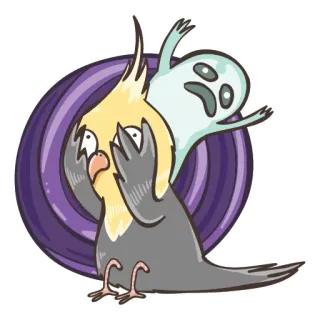 😱 calopsitta, uccello, fantasma, spaventoso, spaventato, cartone animato, carino, animale telegram sticker