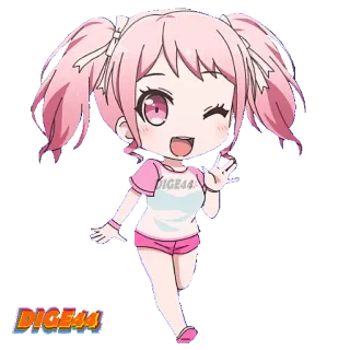 😉 DIGE44 动漫, Q版, 粉色头发, 女孩, 可爱 whatsapp sticker