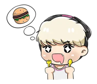 🍔 Kreskówka, Jedzenie, Burger, Głodny, Widelec, Łyżka, Uroczy, Kawaii whatsapp sticker