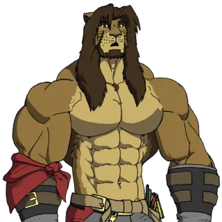 😮 anthro, lion, muscular, fantasy, warrior, character whatsapp sticker