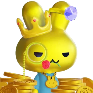 🥇 conejo, oro, corona, monóculo, lujo, riqueza, conejito telegram sticker