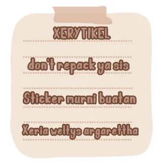 🐇 XERYTIKEL
don't repack ya sis
Sticker murni buatan
Xeria weltys argarettha adesivo, testo, nota, ricondizionato, adesivo personalizzato whatsapp sticker