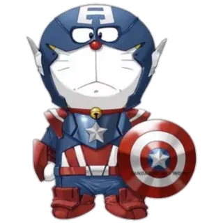 🇺🇸 Doraemon Doraemon, Captain America, Mashup, Anime, Cartoon, Superheld, Comic whatsapp sticker