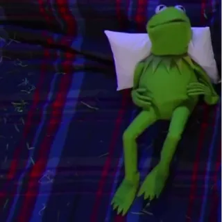 🙃 Kermit 커밋, 머펫, 개구리, 휴식, 누워있는, 잠, 피곤한, 캐릭터 telegram sticker