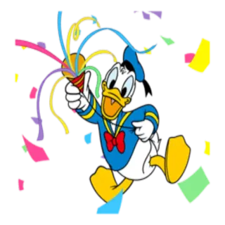 🎉 Donald Duck Vịt Donald, Disney, hoạt hình, hoa giấy, lễ kỷ niệm, bữa tiệc telegram sticker