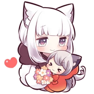 🤗 Аниме, Чиби, Каваий, Милый, Мультфильм, Наклейка, Цветы, Девушка telegram sticker