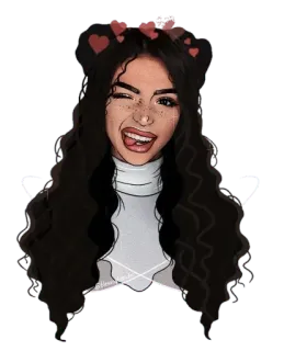 😝 만화, 여자, 하트, 머리카락, 윙크, 귀여운 telegram sticker