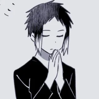 🧧 Animé, Manga, Personnage, Prière, Garçon, Noir et blanc telegram sticker