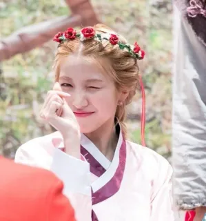 🌙 woman, flower crown, wink, Korean, hanbok, portrait telegram sticker
