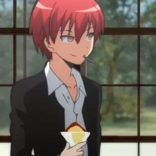 🤟 Karma Akabane Assassination Classroom Anime, Karma Akabane, Assassination Classroom, Escola, Menino, Cabelo ruivo, Sobremesa whatsapp sticker