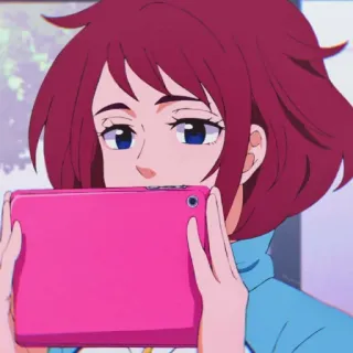 🎭 Anime Mädchen, Pinkes Tablet, Rote Haare, Cartoon, Person, Gerät telegram sticker