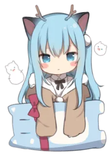 🦌 chica anime, lindo, chibi, kawaii, ciervo, almohada whatsapp sticker