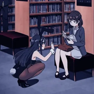 😕 Mai Sakurajima Rascal Does Not Dream of Bunny Girl Senpai 动漫, 兔女郎, 图书馆, 阅读, 女学生, 角色 telegram sticker