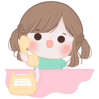 🧸 cartoon, cute, girl, telephone, kawaii, illustration, sticker whatsapp sticker