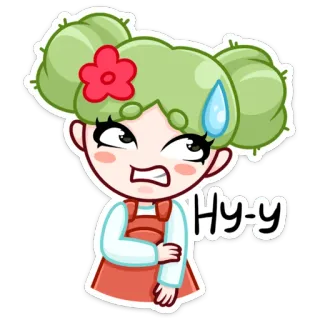 🌵 Hy-y dessin animé, sueur, anxieux, cheveux verts, fleur telegram sticker