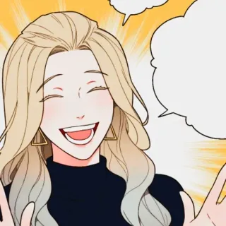 😀 Мультфильм, Блондинка, Женщина, Улыбается, Речевой пузырь, Персонаж telegram sticker