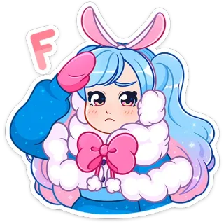 🫡 F Anime, Kreskówka, Dziewczyna, Królik, Słodkie, Naklejka telegram sticker