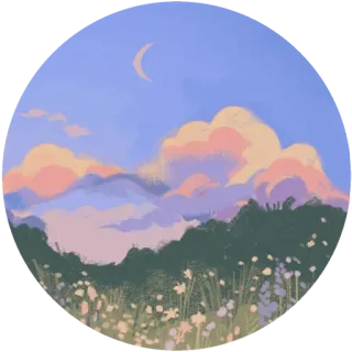 🌸 небо, облака, пейзаж, природа, цветы, луна telegram sticker