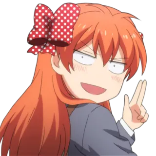 😆 anime, hoạt hình, cô gái, tóc cam, nơ, dễ thương, biểu cảm khuôn mặt whatsapp sticker