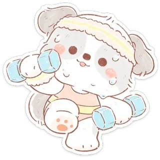 🐶 cartoon, dog, fitness, exercise, cute, weightlifting, dumbbells, kawaii telegram sticker
