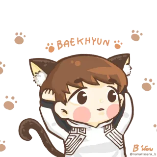 ♥ Baekhyun BAEKHYUN Baekhyun, K-pop, dễ thương, tai mèo, động vật, chibi, fanart telegram sticker