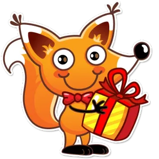 🎁 renard, cadeau, dessin animé, animal, cadeau, fête telegram sticker