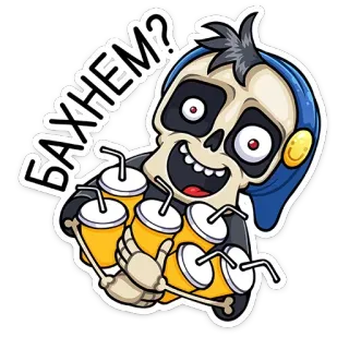 🍺 ВАХНЕМ? kerangka, minuman, humor, lucu, kartun whatsapp sticker