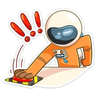😤 astronauta, botão, espaço, aviso, desenho animado, exclamação, laranja telegram sticker