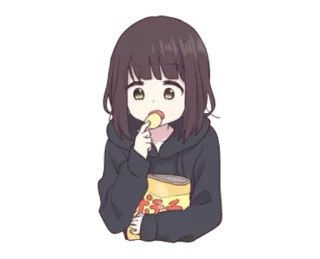 😋 Anime, Fofo, Garota, Lanche, Comendo, Batatas fritas telegram sticker