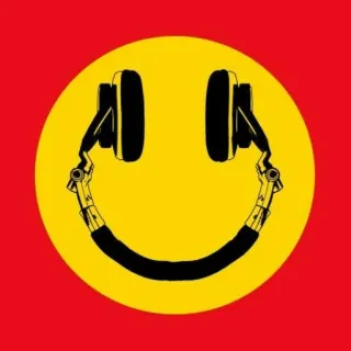 🎵 smiley, casque, musique, jaune, rouge telegram sticker
