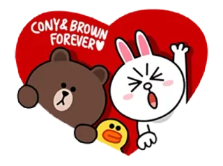 💑 Cony CONY & BROWN FOREVER Кони, Браун, Line Friends, Кролик, Медведь, Персонажи, Милый telegram sticker