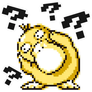 😐 鶏, はてなマーク, 混乱, 黄色, ピクセルアート telegram sticker
