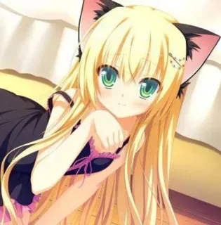 😍 anime, ragazza, orecchie da gatto, capelli biondi, carina telegram sticker