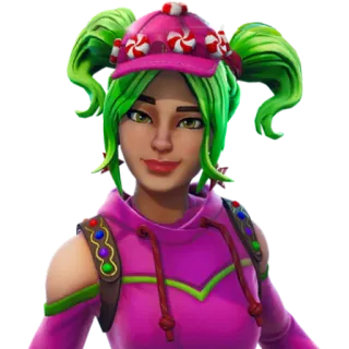 😊 Fortnite, Trò chơi điện tử, Nhân vật, Skin, Kẹo, Tóc xanh, Áo hoodie hồng, Gaming telegram sticker