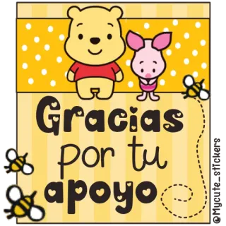 🍯 Winnie the Pooh Gracias Por tu apoyo винни пух, пятачок, пчелы, благодарность, испанский, спасибо telegram sticker