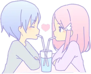 💑 Anime, Pasangan, Minum, Kawaii, Lucu, Cinta whatsapp sticker