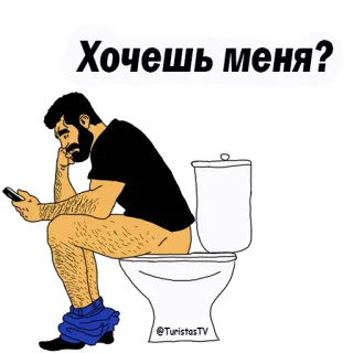 👌 Хочешь меня? toilet, man, zittend, telefoon, vraag telegram sticker