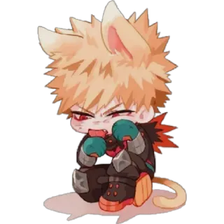 😢 Bakugo My Hero Academia anime, manga, chibi, cat, fanart telegram sticker
