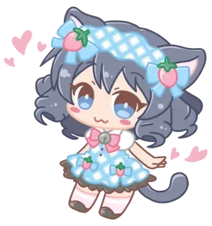 🥰 каваи, девушка-кошка, аниме, клубника, чиби, милый, звериные ушки telegram sticker