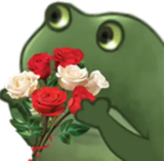🌹 frog, bouquet, roses, love, flowers, romantic telegram sticker