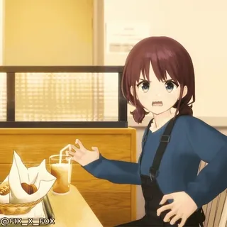 ๐คฏ Kaho Komiya THE IDOLM@STER Shiny Colors Kaho Komiya, THE IDOLM@STER, anime girl, 3d model, cafe, expressions, brown hair whatsapp sticker