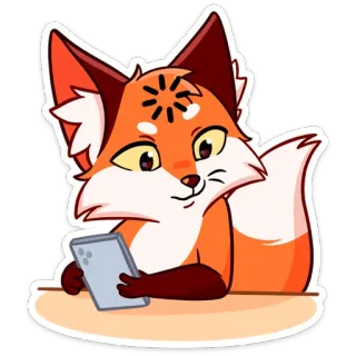 🤔 zorro, animal, lindo, dibujos animados, teléfono, leyendo telegram sticker