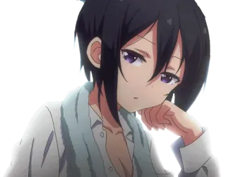 🙂 anime, garota, cabelo curto, olhos roxos, triste, entediada telegram sticker