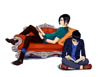 📚 reading, couch, book, relaxing, male, sitting telegram sticker