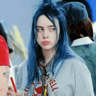 😒 Billie Eilish Billie Eilish, cantante, pelo azul, celebridad, estrella pop, músico telegram sticker