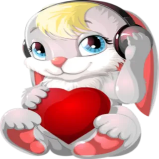 🎧 兔子, 小兔子, 耳机, 爱心, 可爱, 动物, 卡通 whatsapp sticker