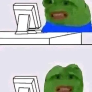 🤢 Pepe the Frog pepe, pepe the frog, meme, computer, reaction, sad, disappointed, internet meme telegram sticker