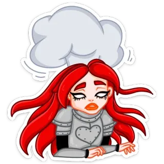 🤬 desenho animado, cabelo ruivo, cavaleiro, armadura, exausto, fantasia, adesivo whatsapp sticker
